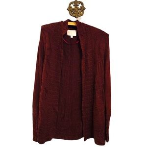 Skies Are Blue Open Front Knit Cardigan Sweater Maroon Sz XS
